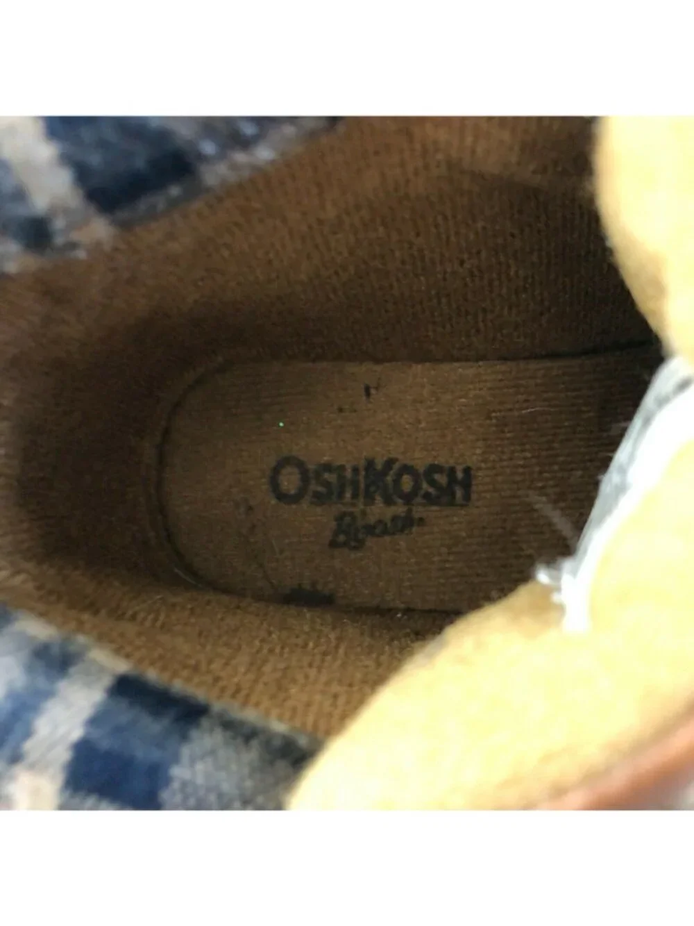 OshKosh B'Gosh Braxton B Boots Little Boys Toddler 10 Tan Black Plaid Shoes Beig